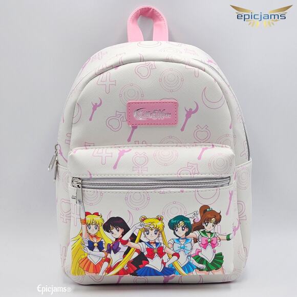 Sailor Moon Pink Icons White Mini Backpack Bag New - Picture 1 of 5